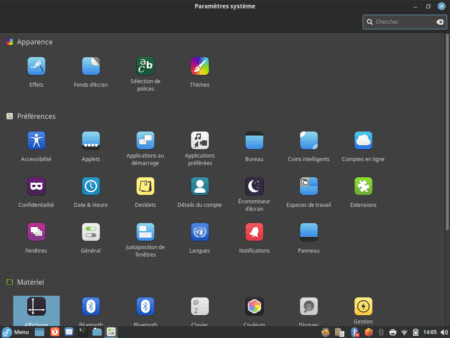 Fedora 37 - Cinnamon - Centre de contrôle