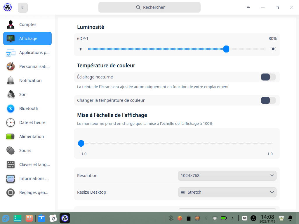 Fedora 37 - Deepin - Centre de contrôle