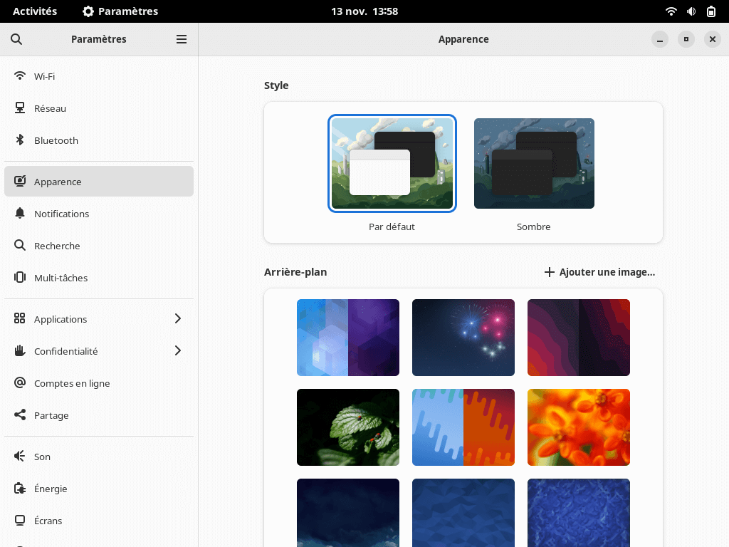 Fedora 37 - GNOME - Centre de configuration