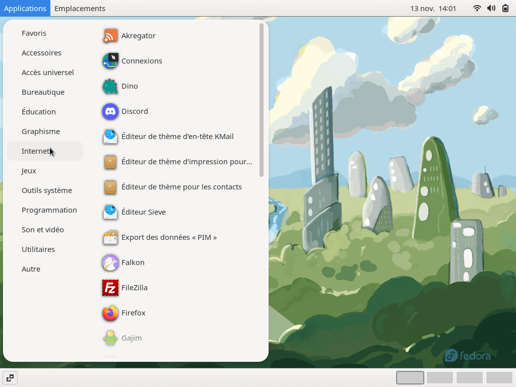 Fedora 37 - GNOME classique - Menu