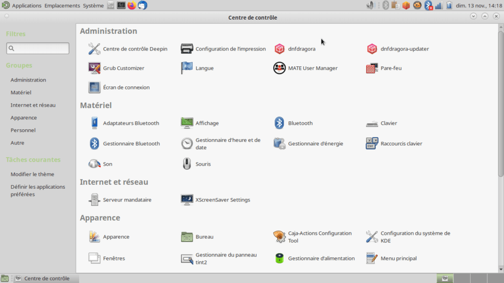 Fedora 37 - MATE - Centre de contrôle