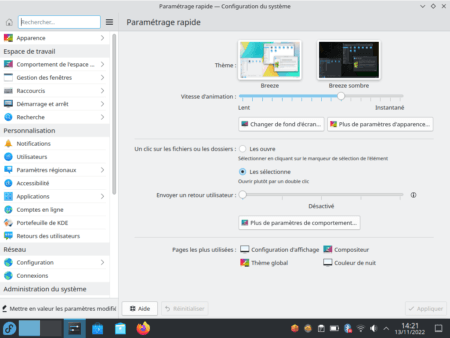 Fedora 37 - Plasma - Centre de contrôle