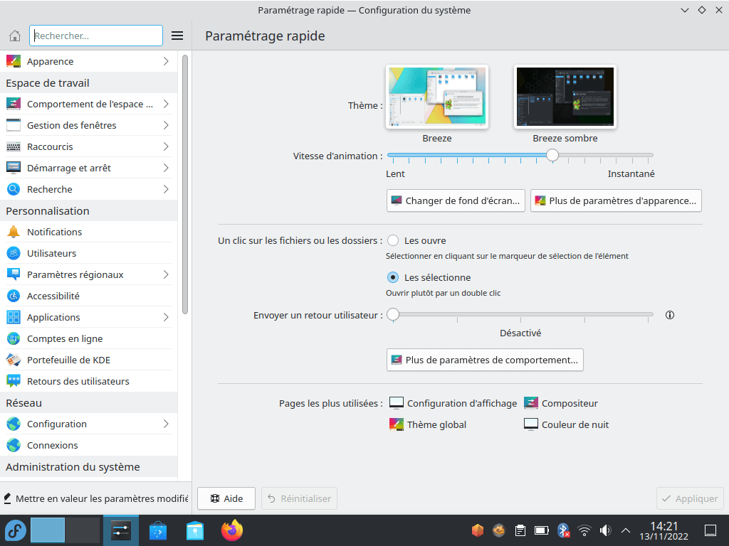 Fedora 37 - Plasma - Centre de contrôle