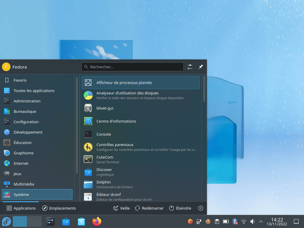 Fedora 37 - Plasma - Menu