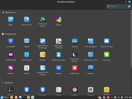 Fedora 38 Cinnamon - Centre de configurations