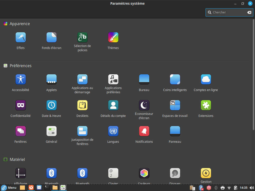 Fedora 38 Cinnamon - Centre de configurations