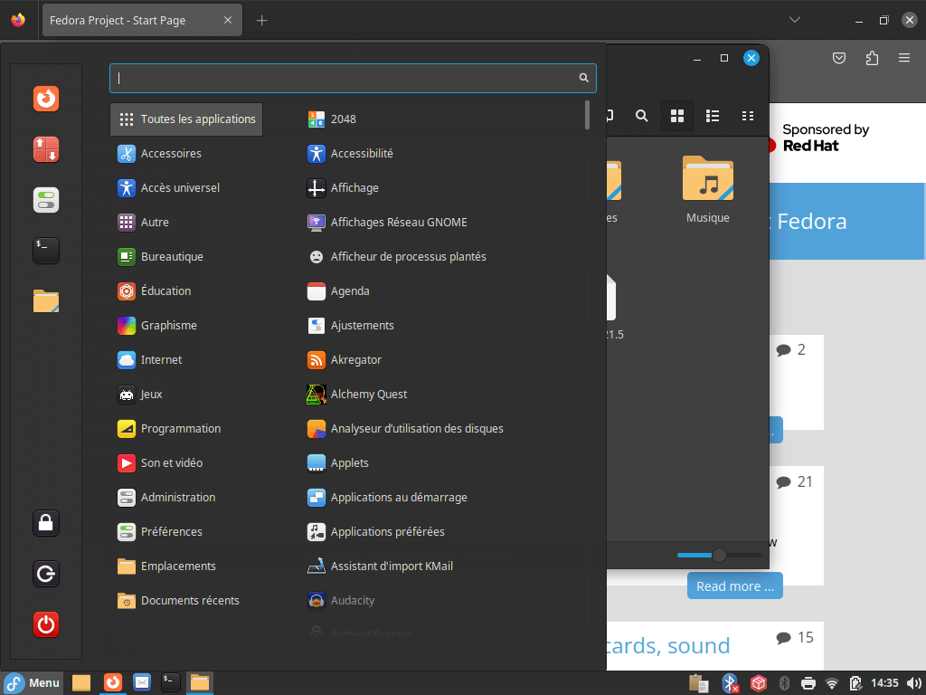 Fedora 38 Cinnamon - Menu