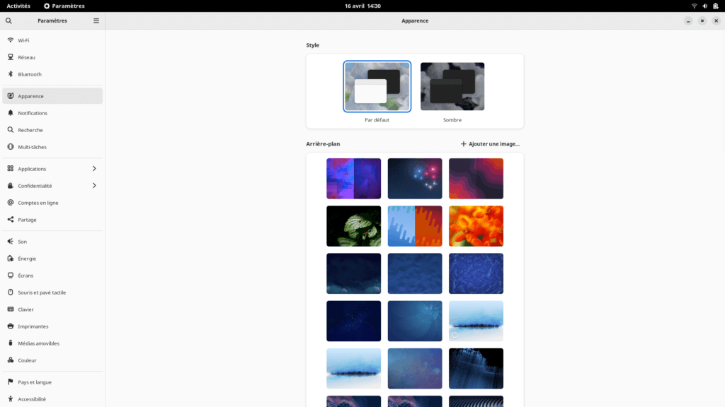 Fedora 38 GNOME - Centre de configuration