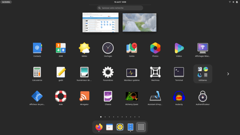 Fedora 38 GNOME - Liste des applications
