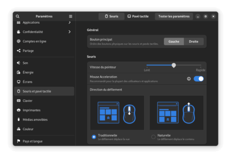 Fedora 38 GNOME - Nouvel écran configuration souris.png