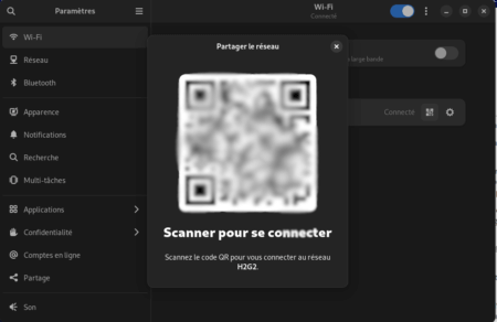 Fedora 38 GNOME - Partager code Wifi par QR code