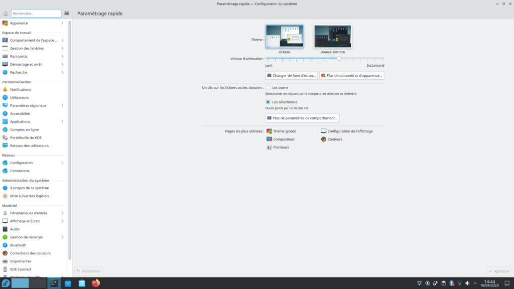 Fedora 38 KDE Plasma - Centre de configuration