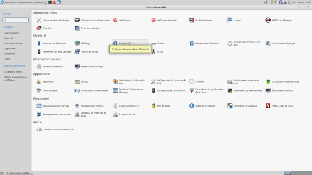 Fedora 38 MATE - Centre de configuration