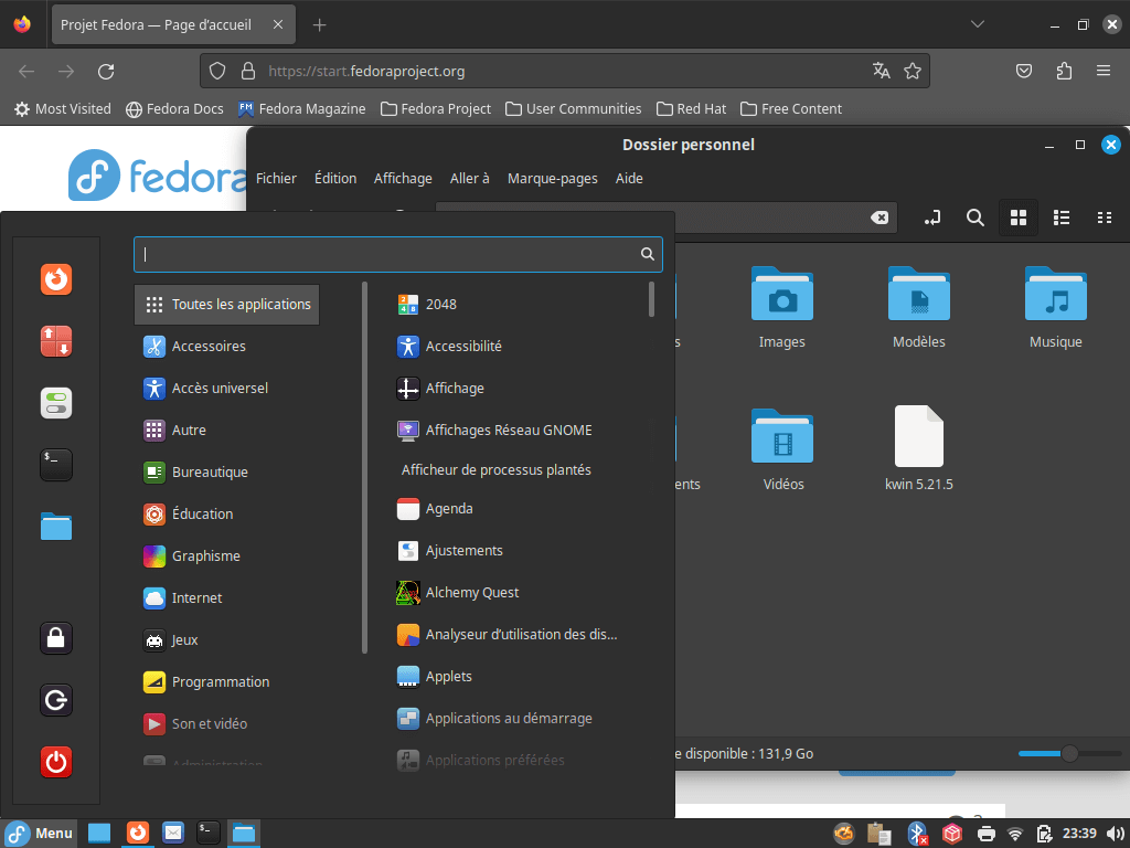 Fedora Linux 39 Cinnamon - Menu