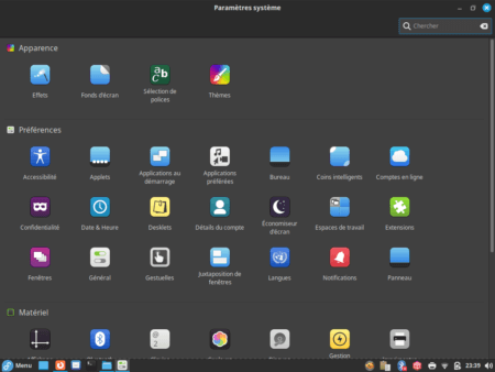 Fedora Linux 39 Cinnamon - Paramètres