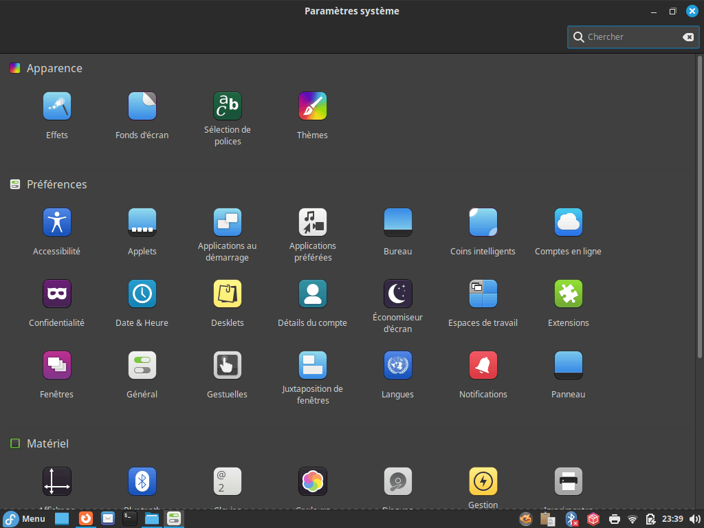 Fedora Linux 39 Cinnamon - Paramètres