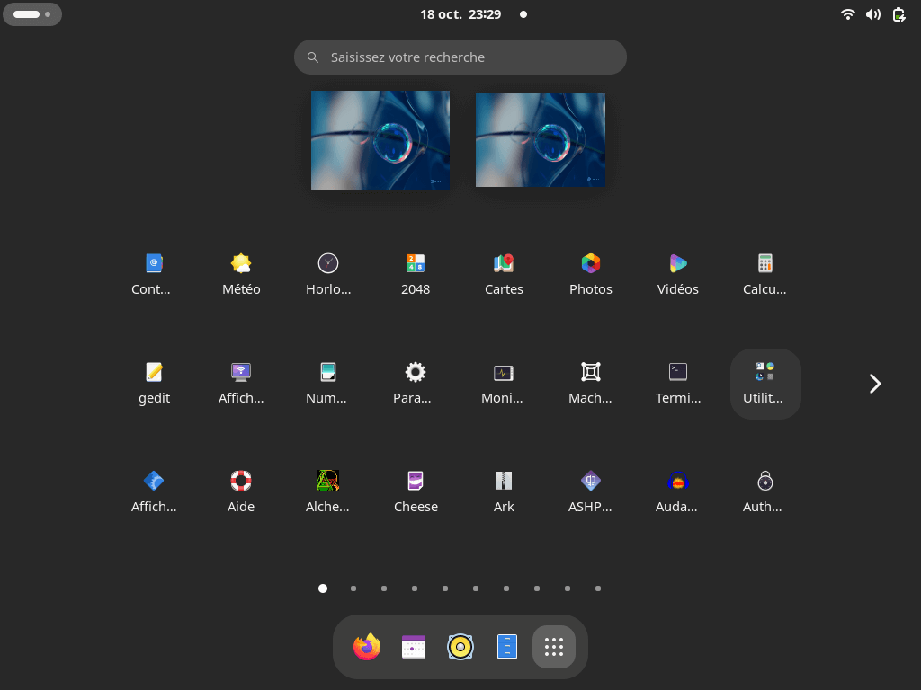 Fedora Linux 39 GNOME - Liste d'applications