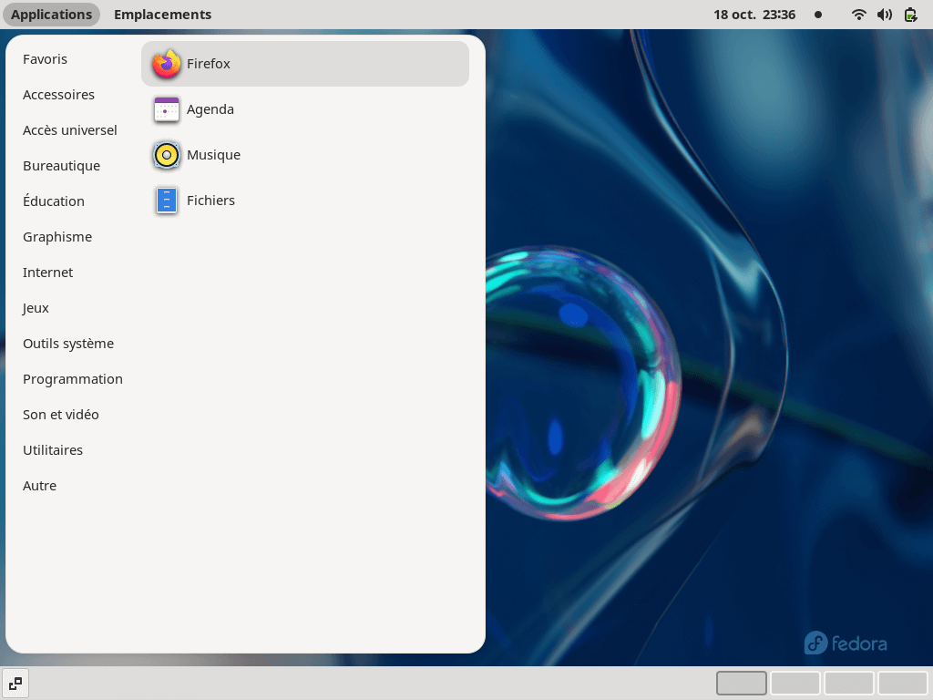 Fedora Linux 39 GNOME classique - Menu