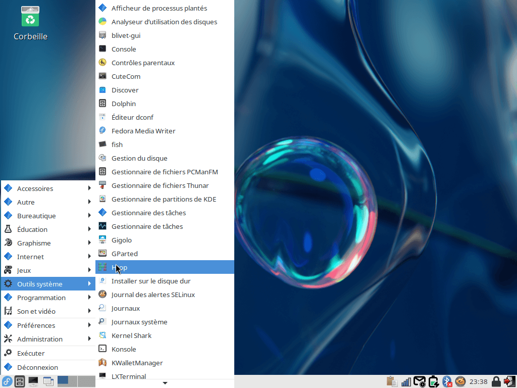 Fedora Linux 39 LXDE - Menu