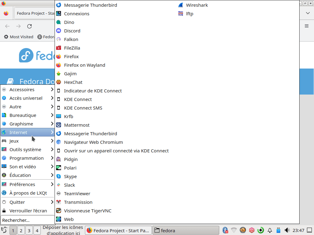 Fedora Linux 39 LxQt - Menu