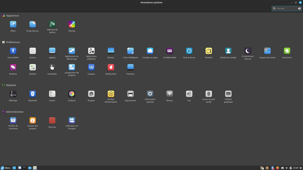 Fedora Linux 40 Cinnamon - Centre de contrôle