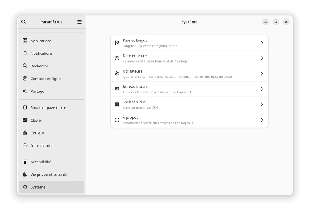 Fedora Linux 40 GNOME - Centre de contrôle