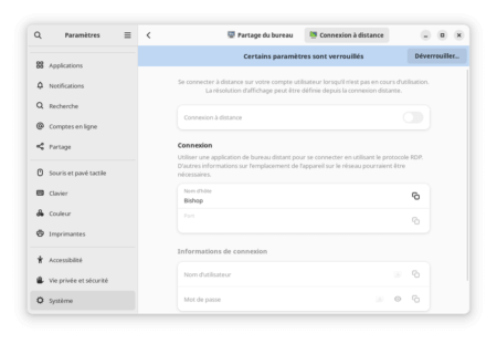 Fedora Linux 40 GNOME - Connexion à distance