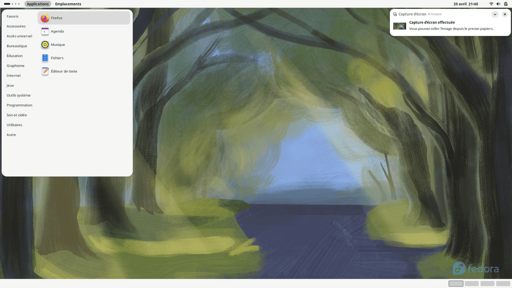 Fedora Linux 40 GNOME classique - Menu