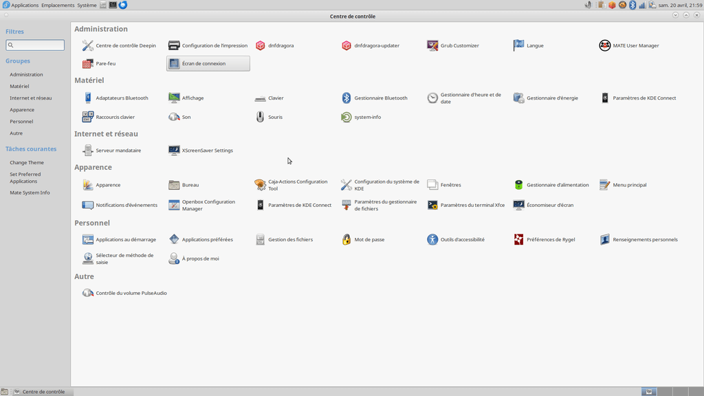 Fedora Linux 40 MATE - Centre de contrôle