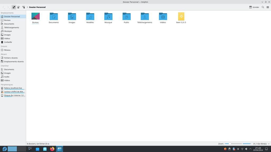Fedora Linux 40 Plasma - Navigateur de fichiers