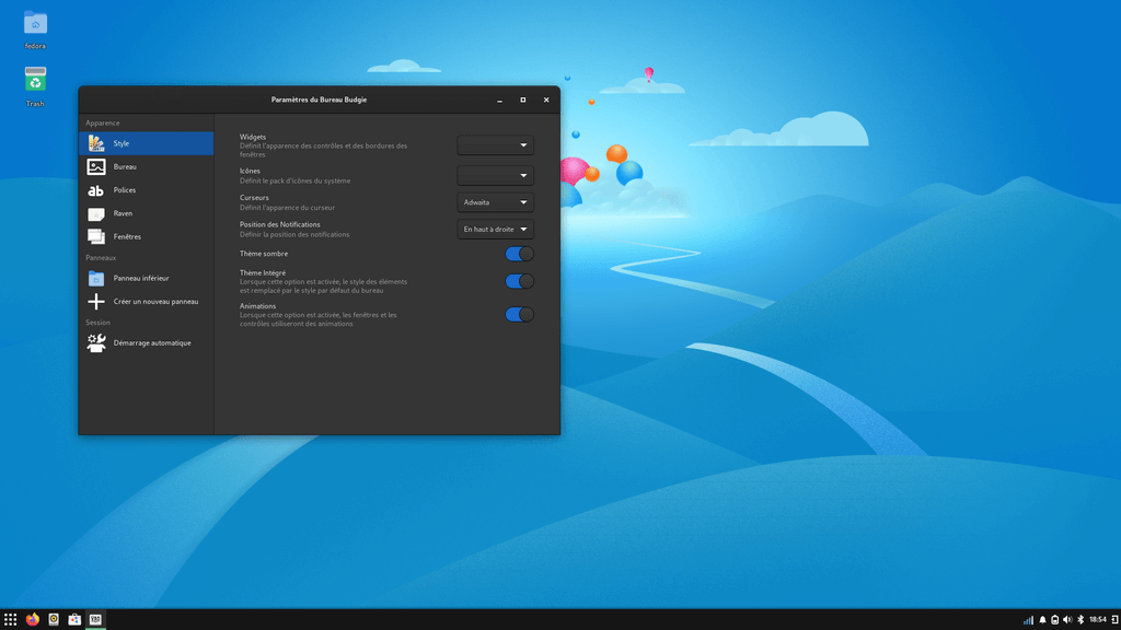 Fedora Linux 41 Budgie - Centre contrôle
