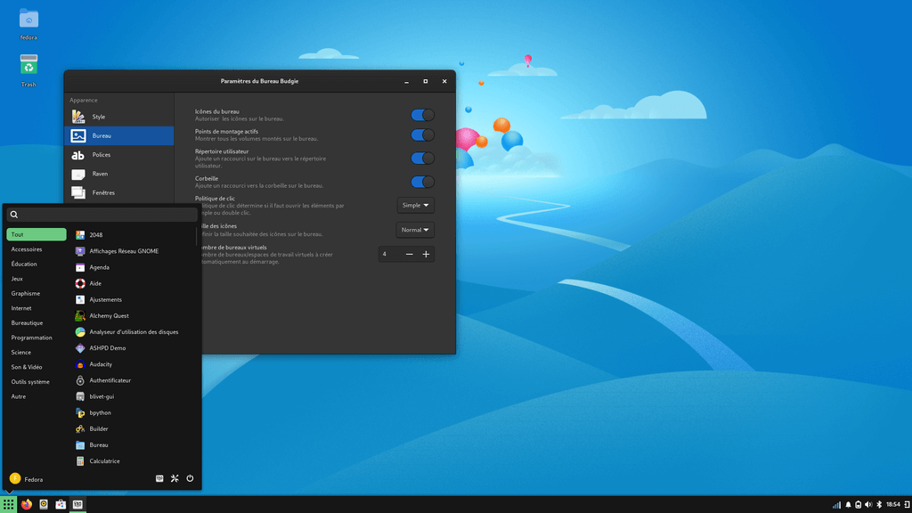 Fedora Linux 41 Budgie - Menu