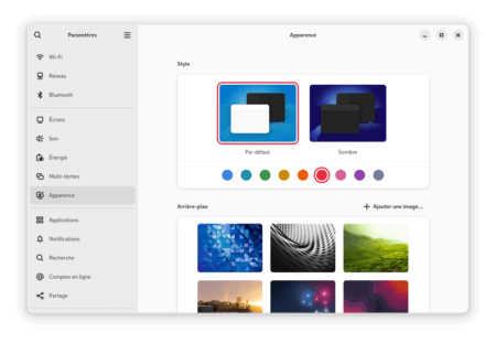 Fedora Linux 41 GNOME - Couleur accentuation