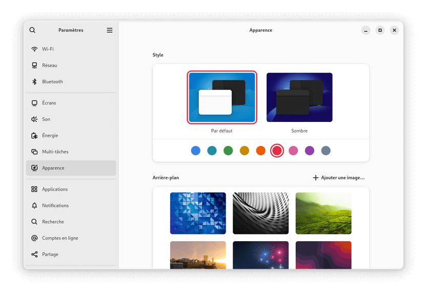 Fedora Linux 41 GNOME - Couleur accentuation