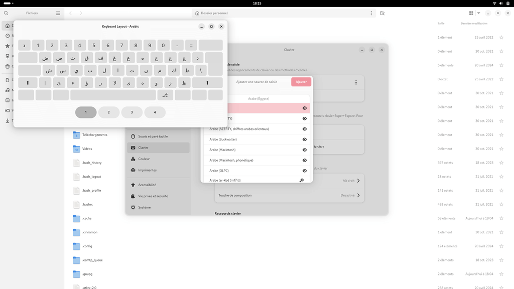 Fedora Linux 41 GNOME - Prévisualisation clavier