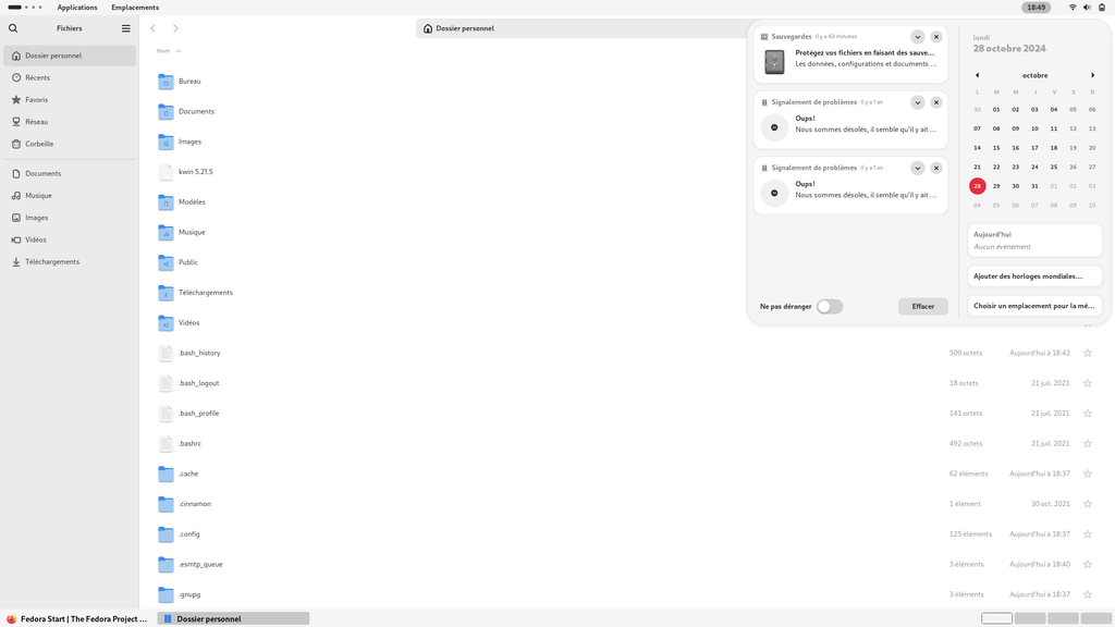 Fedora Linux 41 GNOME - Raccourcis