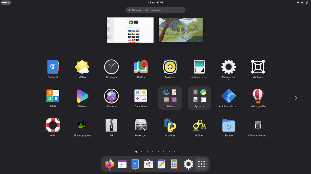 Fedora Linux 42 - GNOME - Liste applications