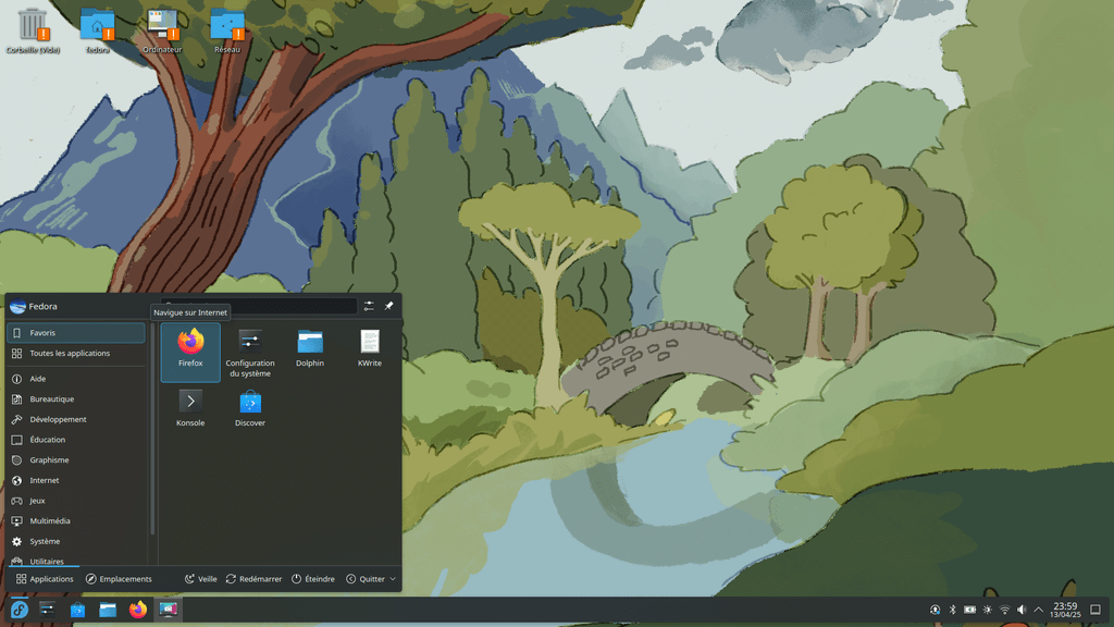 Fedora Linux 42 - Plasma - Menu d'applications