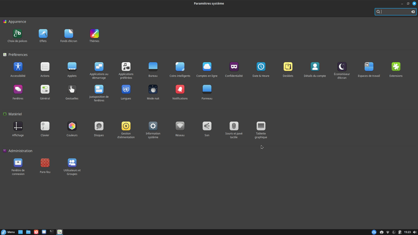 Fedora Linux 43 Cinnamon - Centre de contrôle