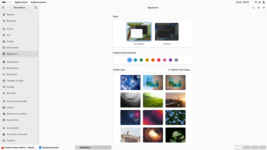 Fedora Linux 43 GNOME Classique - Centre de contrôle