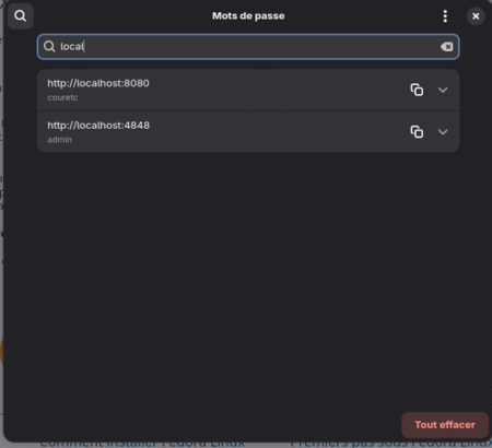 Fedora Linux 43 GNOME - GNOME Web mots de passe