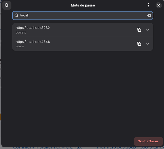 Fedora Linux 43 GNOME - GNOME Web mots de passe