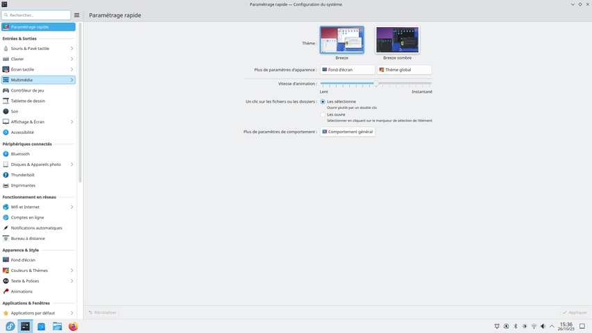 Fedora Linux 43 KDE - Centre de contrôle