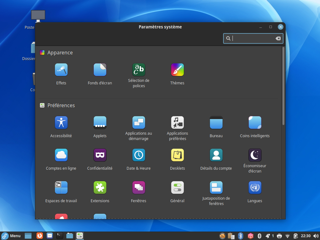 Fedora 36 - Cinnamon - Centre de contrôle