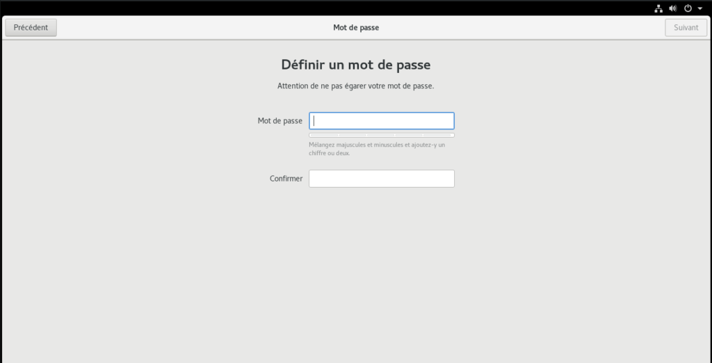 Fedora 28 - Anaconda - Définir mot de passe