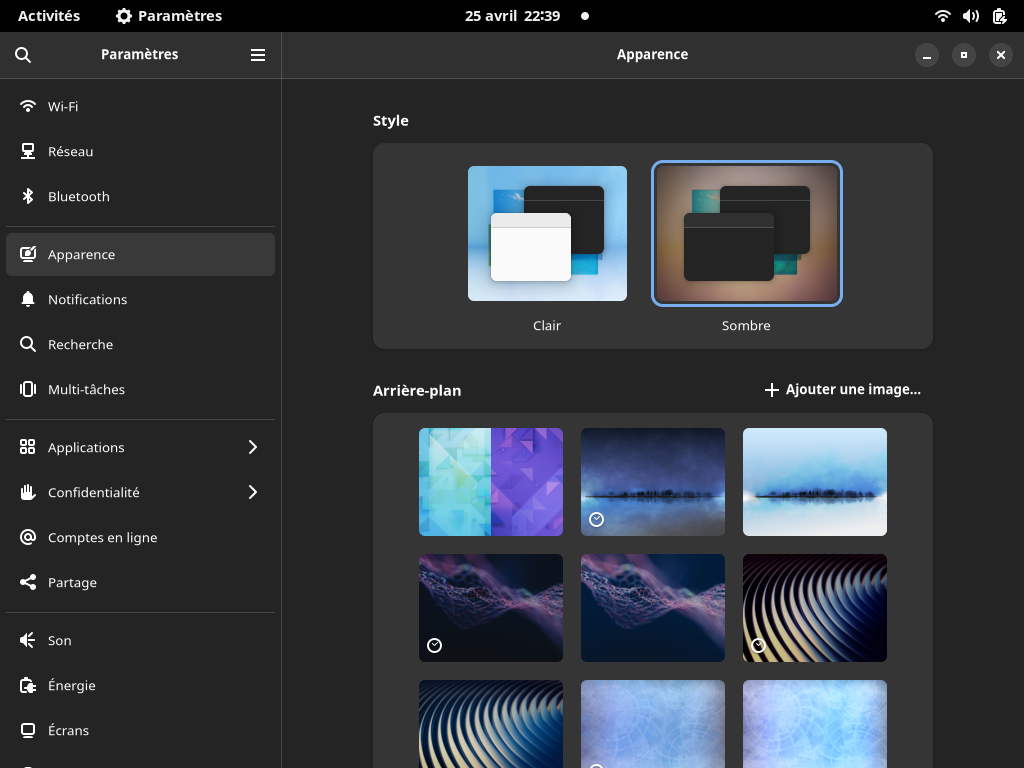 Fedora 36 - GNOME - Mode sombre