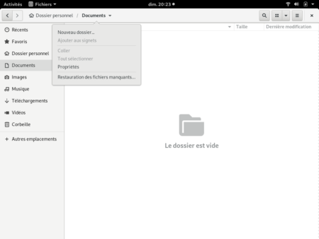 Fedora 29 - GNOME - Nautilus barre