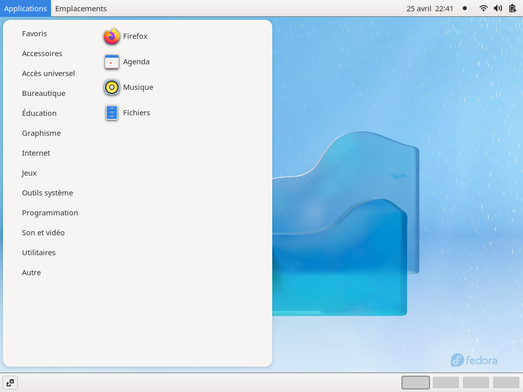 Fedora 36 - GNOME classique - Menu