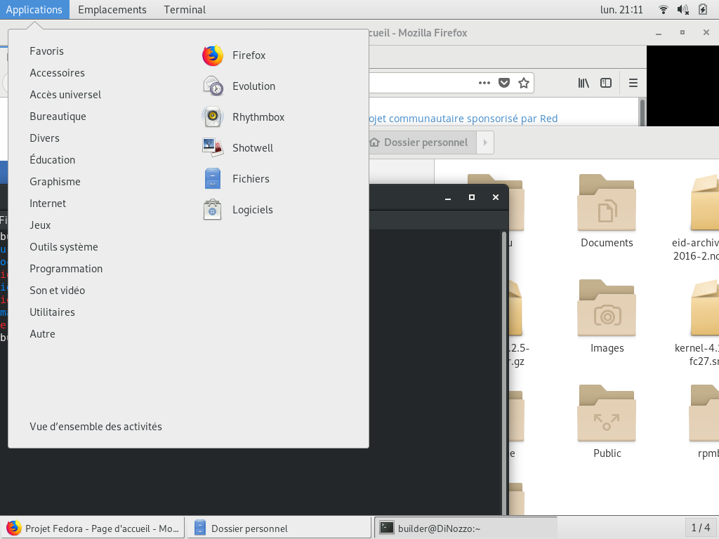 Fedora 28 - GNOME classic - Menu