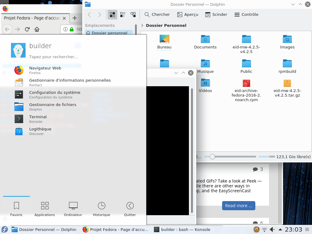 Fedora 28 - KDE - Menu